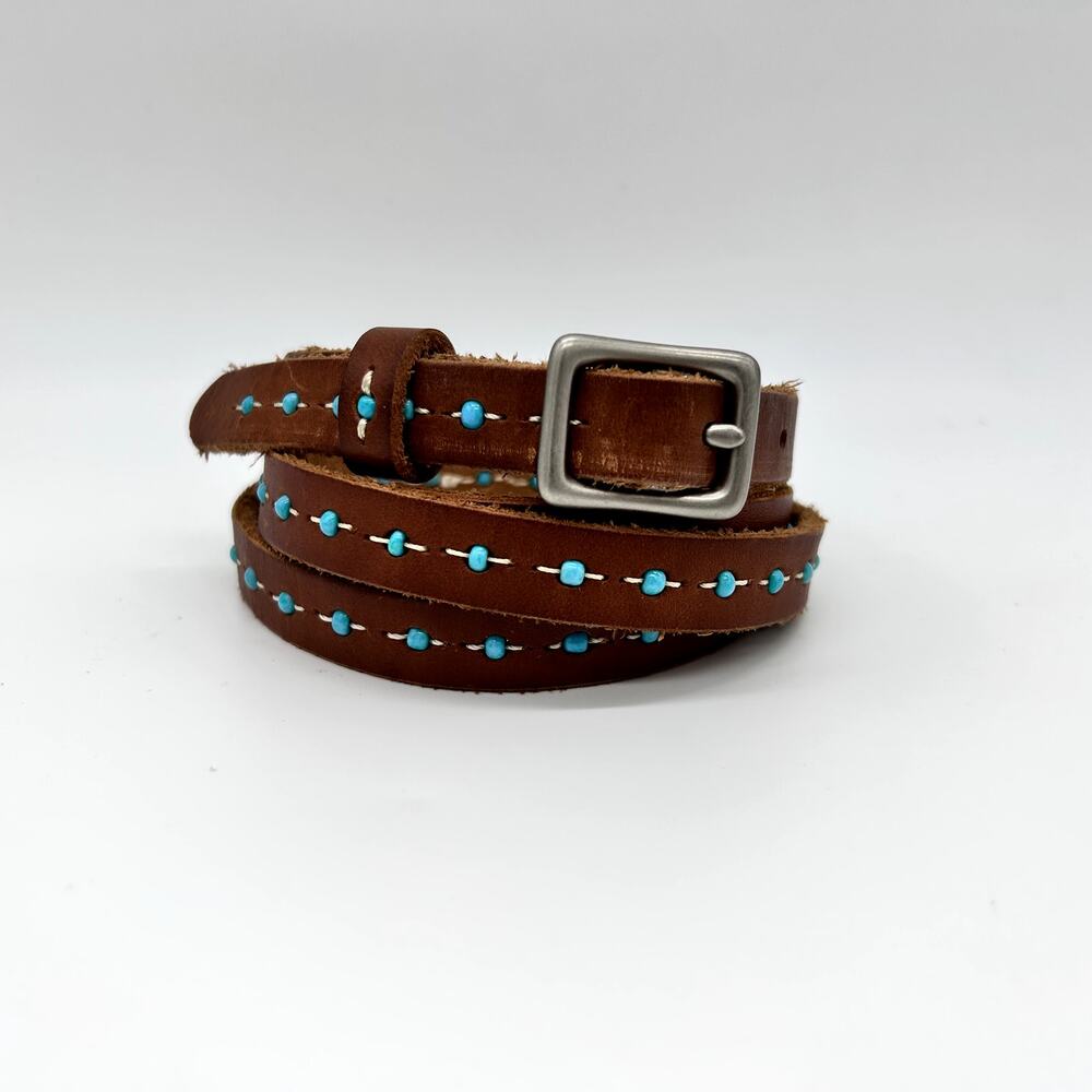 Vintage Brown Leather Belt with Turquoise Studs